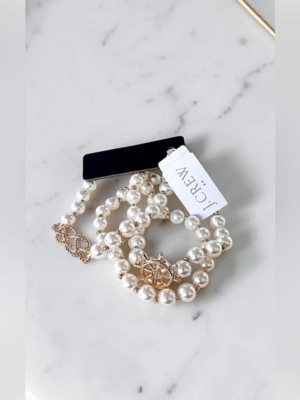J. Crew Nautical Pearls 3 Piece Beaded Bracelets Set with Gold Ship Charms